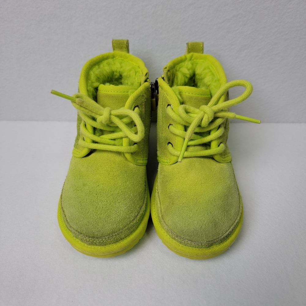 UGG Toddler Neumel II Boots Size 9T Neon Lime Green Sulphur Suede Lace Up Zip